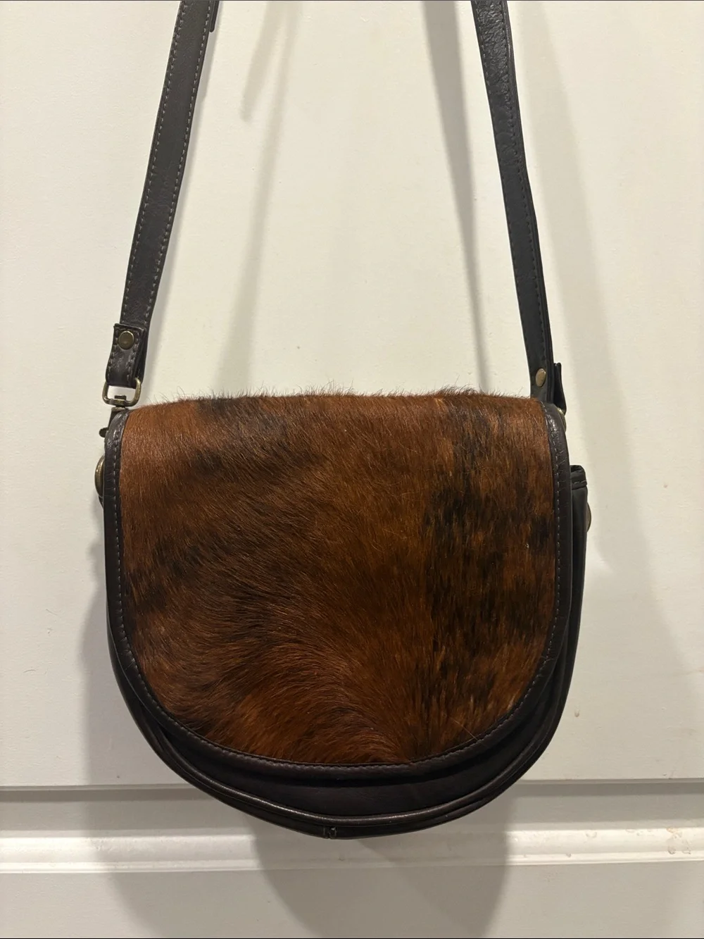 Cowhide and leather Saddle Bag crossbody